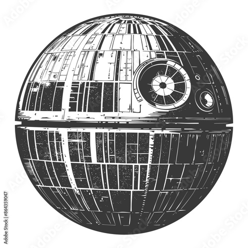Grayscale Vector Death Star: Imperial Battle Station Schematic