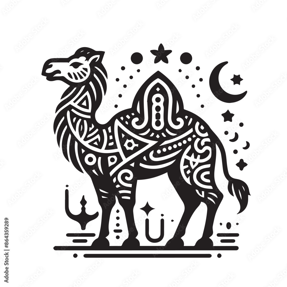 Fototapeta premium camel on a Black Silhouette Vector 