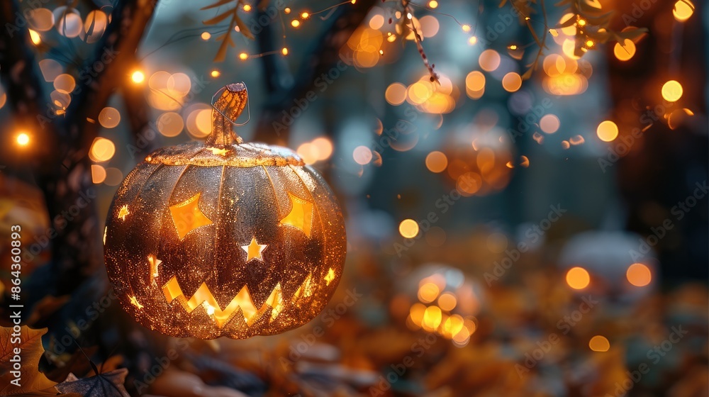 The yellow copper wire lights transform like magic during Halloween, complementing the festive decorations and creating a rich holiday atmosphere. Halloween ornaments. Generative AI. The yellow copper wire lights transform like magic during Halloween, complementing the festive decorations and creating a rich holiday atmosphere. Halloween ornaments. Generative AI.