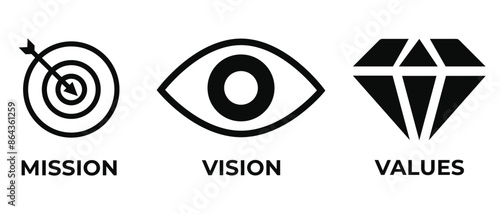 Mission. Vision. Values. Web page template. Modern flat design concept. vector illustration isolated on white background. EPS 10