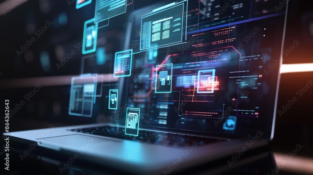 Digital Ecosystem CuttingEdge File Management Technology on a Futuristic Laptop Digital Ecosystem CuttingEdge File Management Technology on a Futuristic Laptop