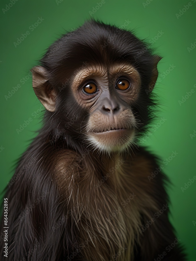 Fototapeta premium Endangered animal brown spider monkey on green screen.