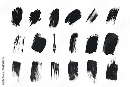 Brush stroke icon, paintbrush smear isolated, brushstroke painted texture, ink paint shape, splash stain set