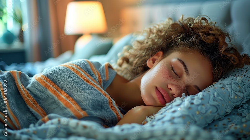 The image captures a person sleeping soundly under a warm blanket in a cozy, softly lit room with tasteful decor, exuding calmness and tranquility. The image captures a person sleeping soundly under a warm blanket in a cozy, softly lit room with tasteful decor, exuding calmness and tranquility.