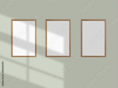 Minimal picture poster frame mockup on wallpaper