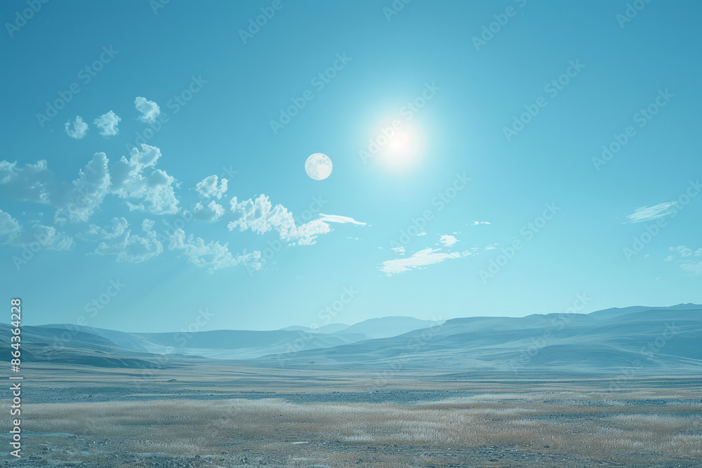 Fototapeta premium Minimalist depiction of an alien sky with multiple suns,