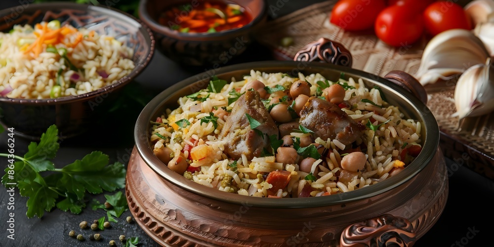 Traditional Arabic dish for breaking fast during Ramadan Middle Eastern Iftar meal. Concept Ramadan Recipes, Middle Eastern Cuisine, Iftar Meal Ideas, Traditional Arabic Dishes Traditional Arabic dish for breaking fast during Ramadan Middle Eastern Iftar meal. Concept Ramadan Recipes, Middle Eastern Cuisine, Iftar Meal Ideas, Traditional Arabic Dishes