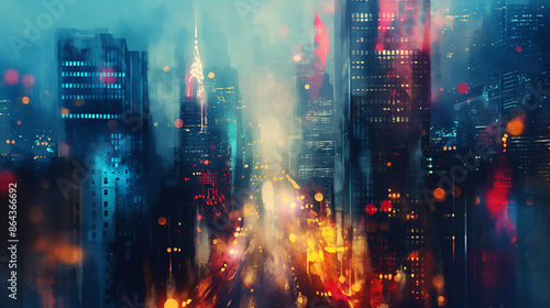 A cityscape with a lot of lights and a blurry background © WETDREAM