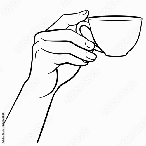 A Hand Holding Tea cup vector one line art illustration (4)
