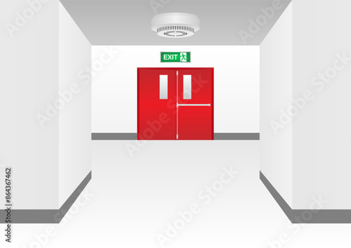 Smoke Alarm. Smoke Detector and Fire Alarm on Ceiling in the Building. Vector Illustration. 