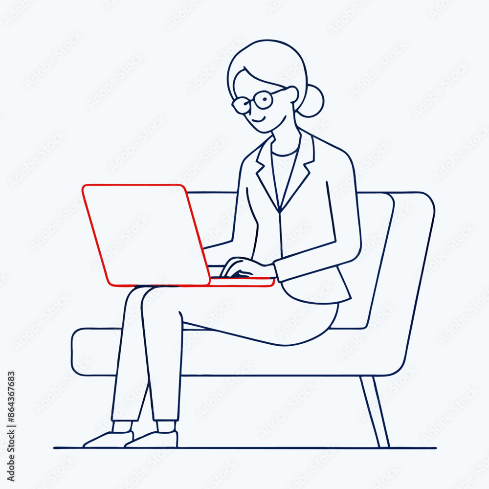 Continuous one lineart a woman working laptop sitting on the sofa one line art illustration (19) Continuous one lineart a woman working laptop sitting on the sofa one line art illustration (19)