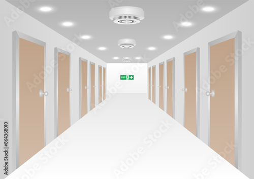 Smoke Alarm. Smoke Detector and Fire Alarm on Ceiling in the Building. Vector Illustration. 