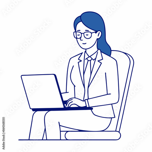 Continuous one lineart a woman working laptop sitting on the sofa one line art illustration (27)