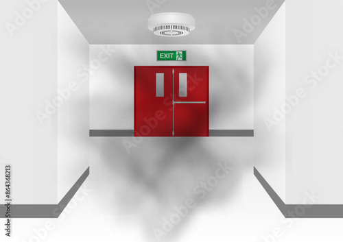 Smoke Alarm. Smoke Detector and Fire Alarm on Ceiling in the Building. Vector Illustration. 