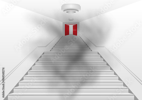 Smoke Alarm. Smoke Detector and Fire Alarm on Ceiling in the Building. Vector Illustration. 