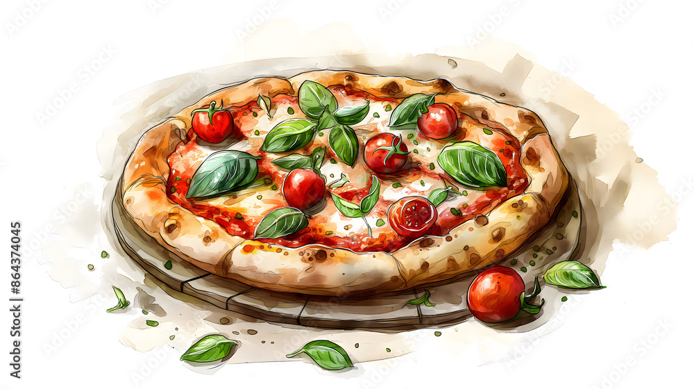 pizza topped with fresh basil, tomatoes, and mozzarella. pizza topped with fresh basil, tomatoes, and mozzarella.