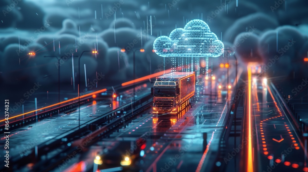 A futuristic 3D illustration of a cloud-based delivery system, showcasing the innovative approach to transportation in the supply chain. A futuristic 3D illustration of a cloud-based delivery system, showcasing the innovative approach to transportation in the supply chain.