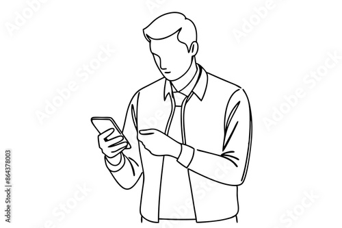 one-line art vector illustration of a man standing and holding a mobile phone (6)