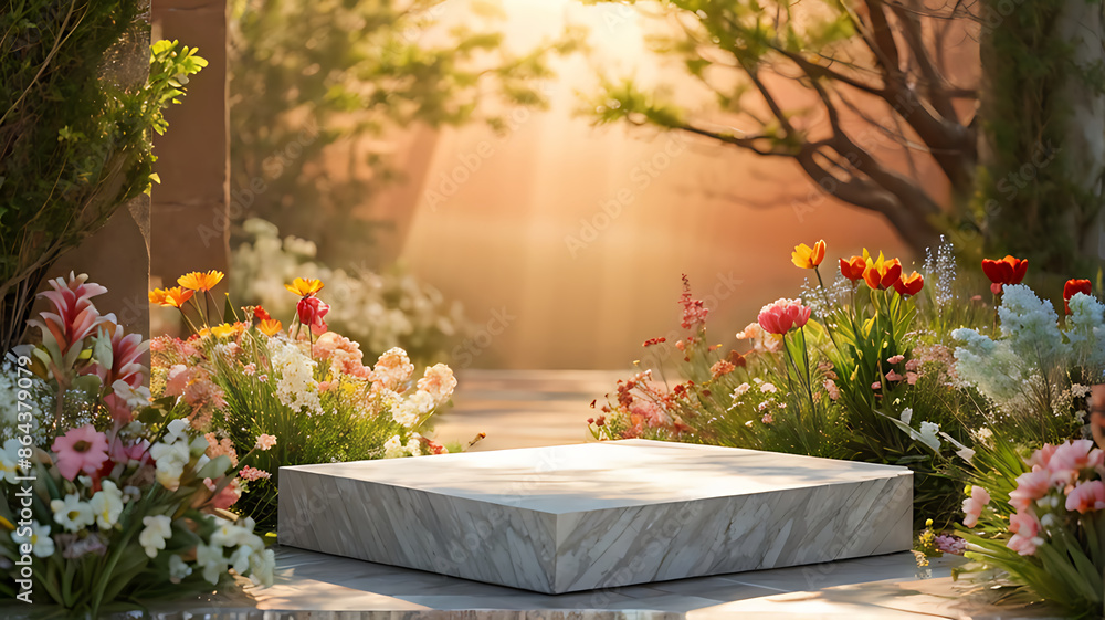 Background podium 3D spring flower product beauty pink display nature. 3D podium stand background scene floral mockup cosmetic white blossom summer abstract shadow platform minimal design render stage Background podium 3D spring flower product beauty pink display nature. 3D podium stand background scene floral mockup cosmetic white blossom summer abstract shadow platform minimal design render stage