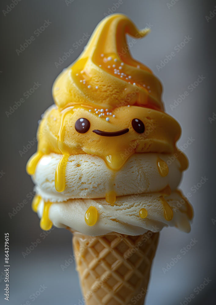 ภาพประกอบสต็อก helado de barquillo mango, mantecado chocolate, caramelo ...