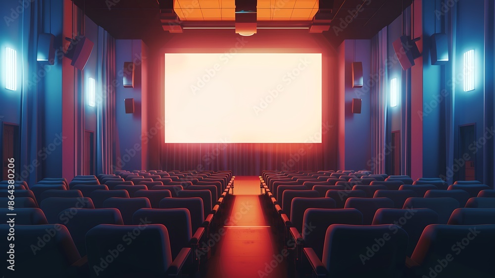 Obraz premium Empty movie theater with illuminated screen dark room