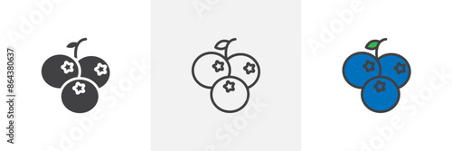Blueberries icon symbol collection on white background.