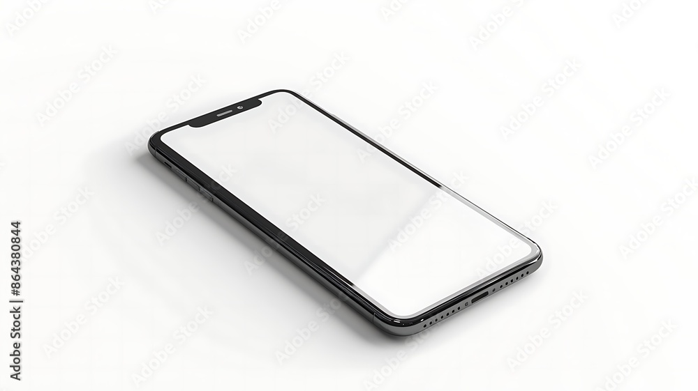 Modern smartphone with blank screen on white surface mockup Modern smartphone with blank screen on white surface mockup