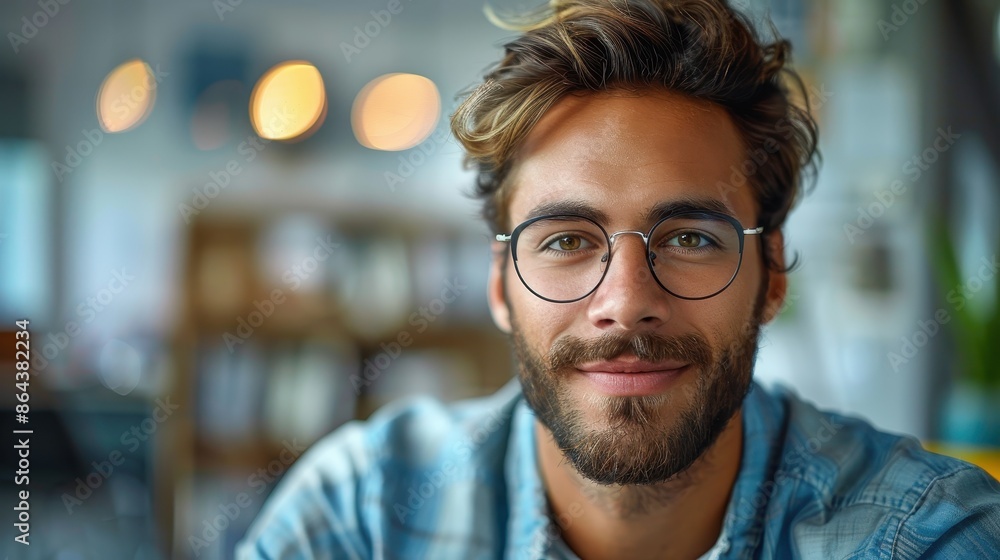 A cheerful man with glasses and a beard, wearing a plaid shirt, smiles warmly while sitting indoors. The setting exudes a friendly, relaxed, and modern vibe. A cheerful man with glasses and a beard, wearing a plaid shirt, smiles warmly while sitting indoors. The setting exudes a friendly, relaxed, and modern vibe.