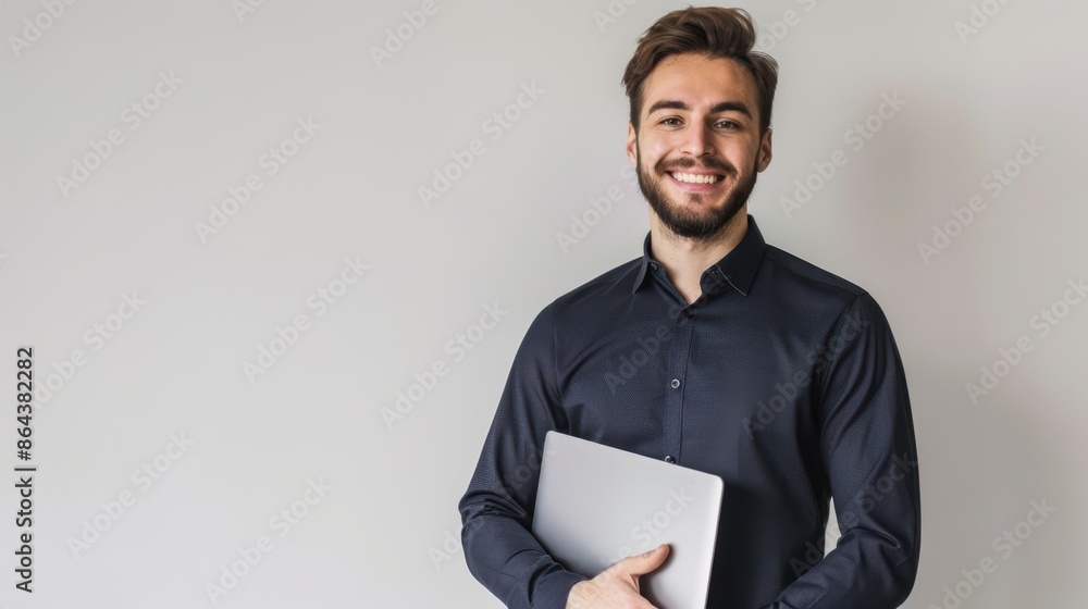The man holding laptop The man holding laptop