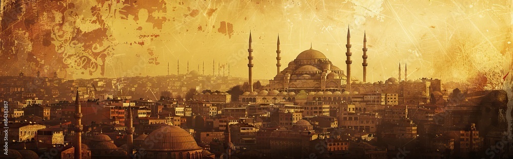 Obraz premium photo collage with an ancient city. Paper texture. AI generated illustration