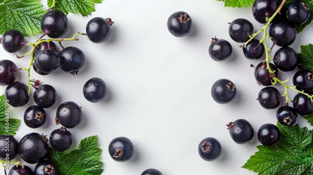 blackcurrant fruit on white background with empty space in center blackcurrant fruit on white background with empty space in center