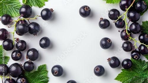 blackcurrant fruit on white background with empty space in center photo