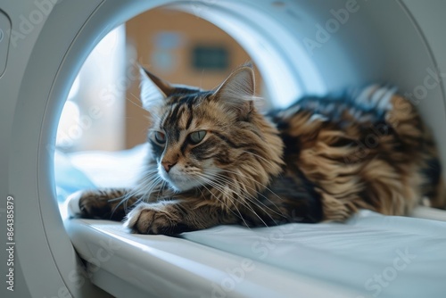 Cat in MRI - Magnetic resonance imaging scan device in veterinary clinic © Ayan