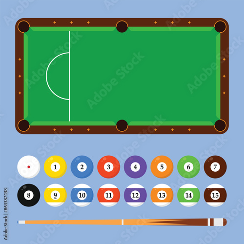 Snooker pool vector icon. Snooker table vector illustration. Snooker Pool table set illustration