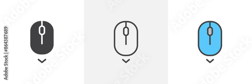 Scroll down computer mouse icon symbol collection on white background.