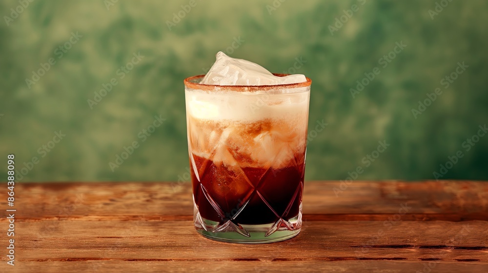 A photograph of an White Russian cocktail A photograph of an White Russian cocktail
