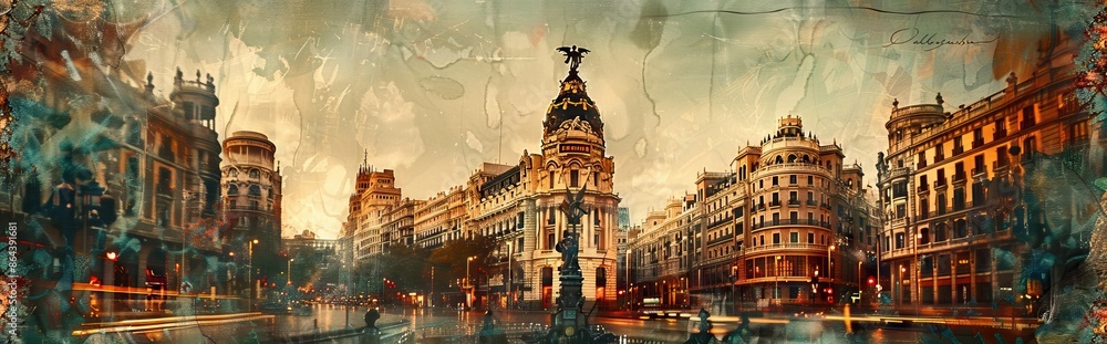 Fototapeta premium photo collage with an ancient city. Paper texture. AI generated illustration