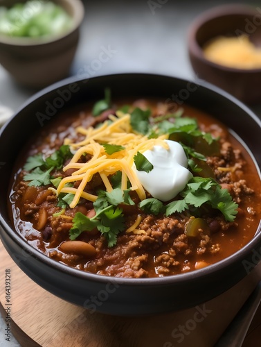 Traditional Mexican Chili Con Carne, featuring hearty minced meat and tender red beans simmered in a rich, flavorful sauce.