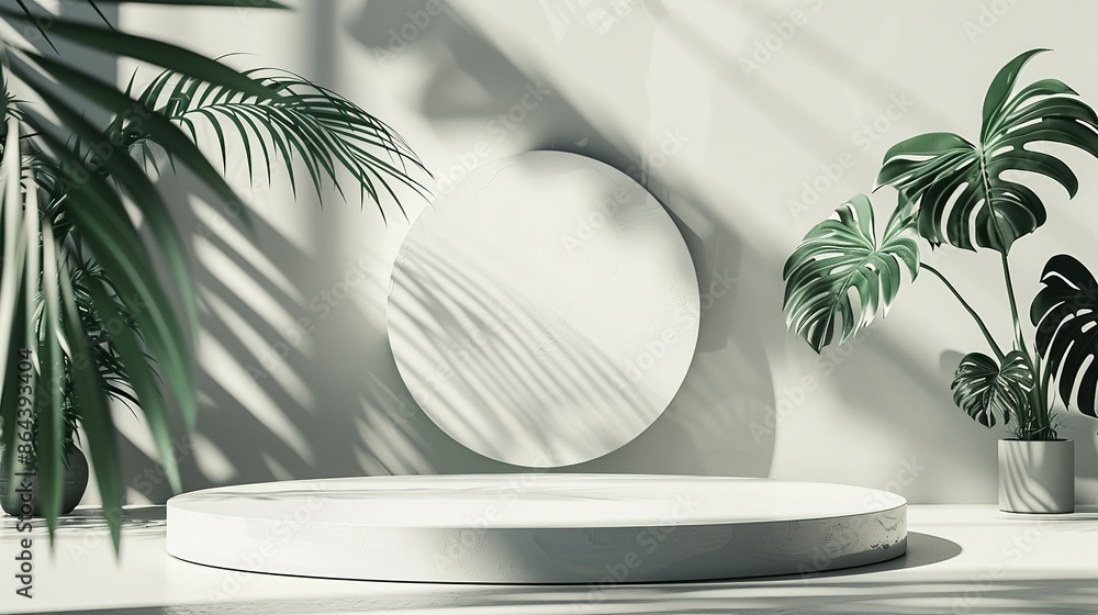 Fototapeta premium Minimalist Product Display with Tropical Plants