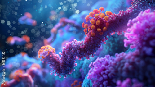 IDP Cell Signaling: Design a scene showing intrinsically disordered proteins involved in cell signaling pathways and their inhibition to modulate cellular responses. 