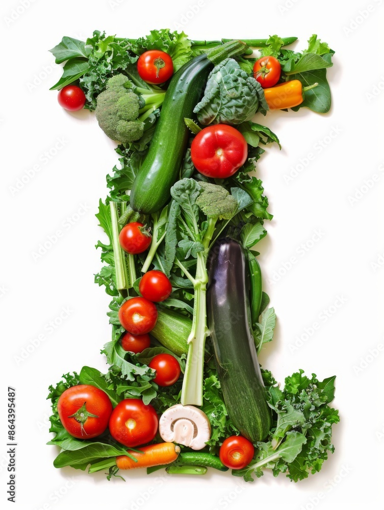 Letter I, vegetables font on white background Letter I, vegetables font on white background