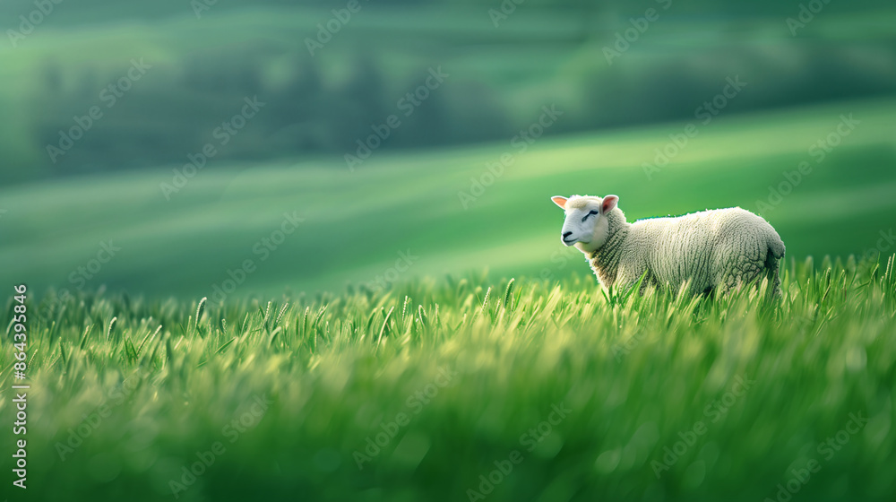 Obraz premium white sheep in the field