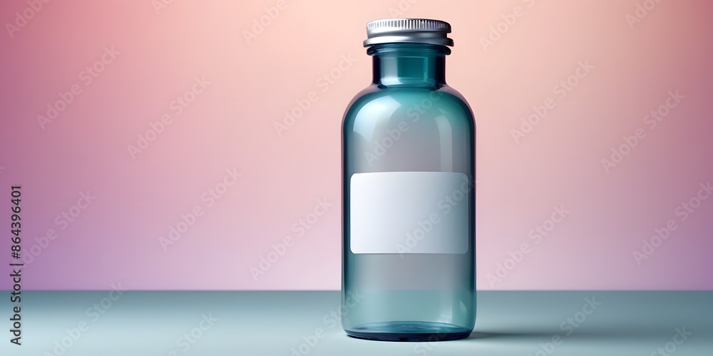 A mockup of an empty transparent drug bottle with a blank label, set against a soft gradient background. A mockup of an empty transparent drug bottle with a blank label, set against a soft gradient background.