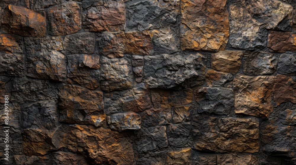 Fototapeta premium Dark and Rugged Stone Wall Texture Background