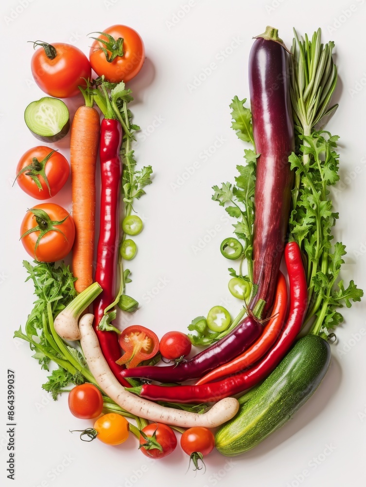 Letter U, vegetables font on white background Letter U, vegetables font on white background
