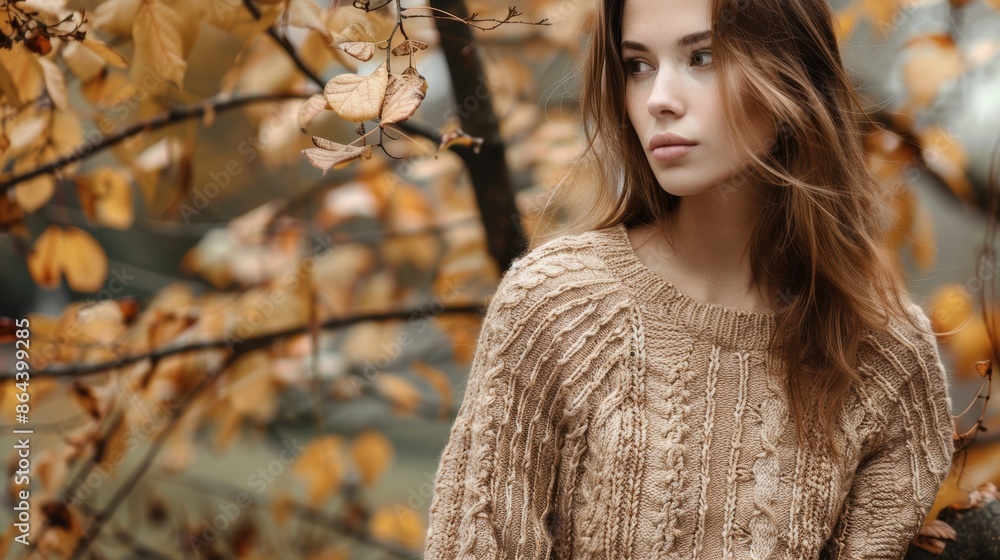 A woman with long hair standing in front of a tree A woman with long hair standing in front of a tree