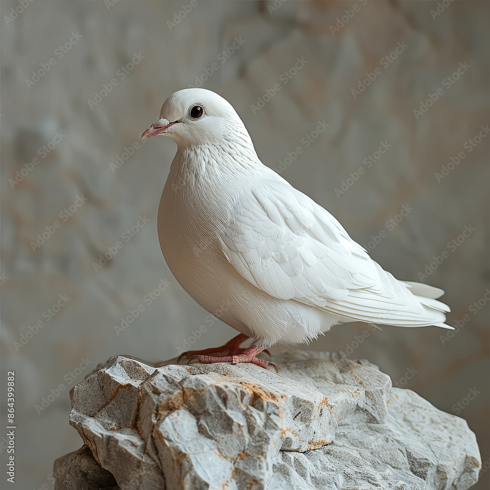 Serene White Dove Perched on Rock. Symbol of Peace, Purity, and Hope Serene White Dove Perched on Rock. Symbol of Peace, Purity, and Hope