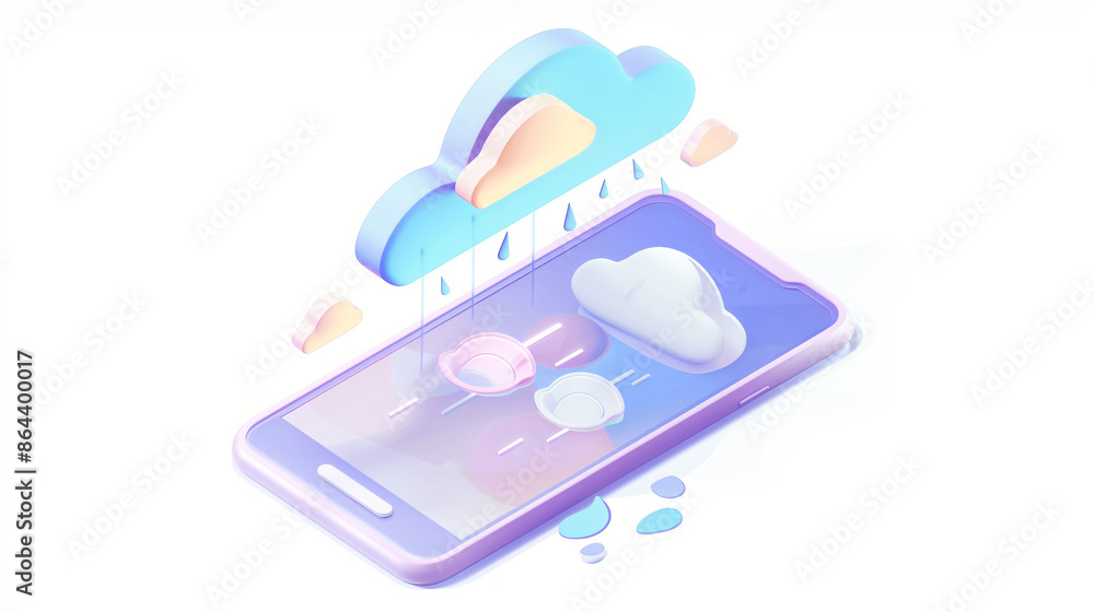 Isometric 3D cartoon icon showing a modern smartphone with a sleek, pastel-colored weather app interface, presenting digital weather forecasts in a minimalist style against a white background.
Isometric 3D cartoon icon showing a modern smartphone with a sleek, pastel-colored weather app interface, presenting digital weather forecasts in a minimalist style against a white background.