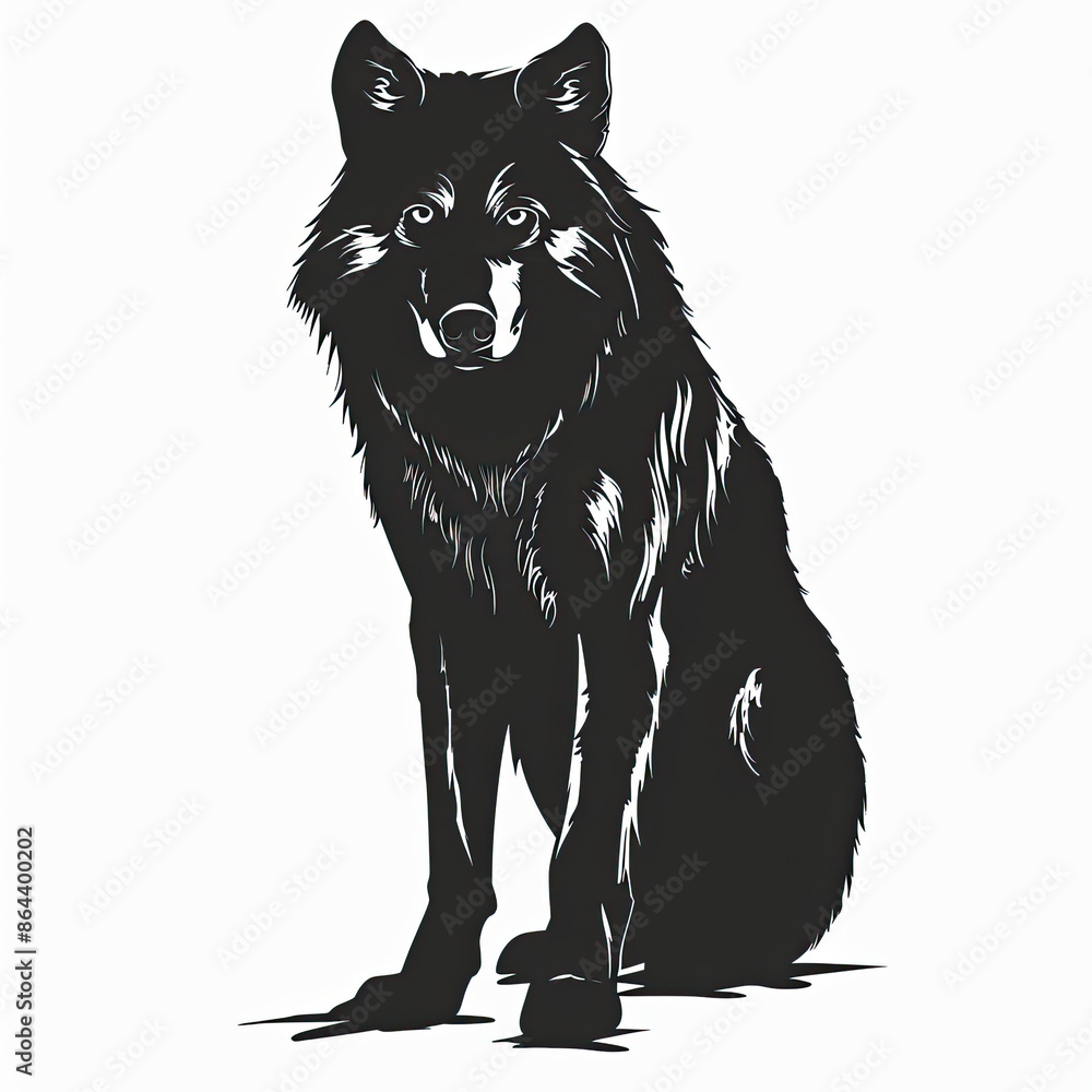 Fototapeta premium A black and white drawing of a wolf on a white background