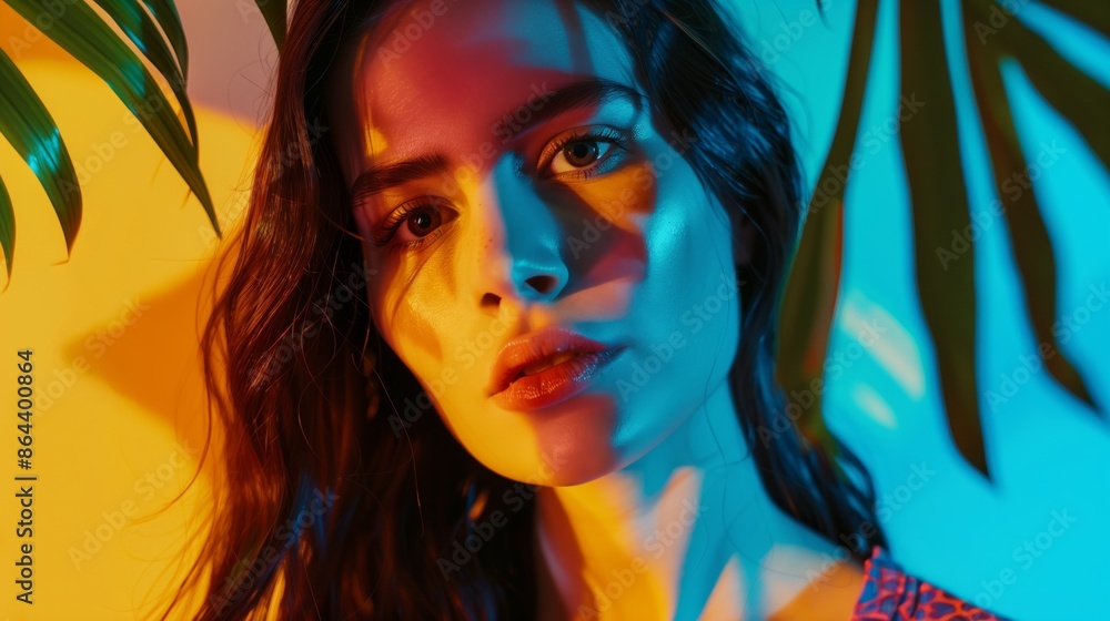 portrait of a young woman illuminated by soft bokeh lights, highlighting her features with a warm glow portrait of a young woman illuminated by soft bokeh lights, highlighting her features with a warm glow